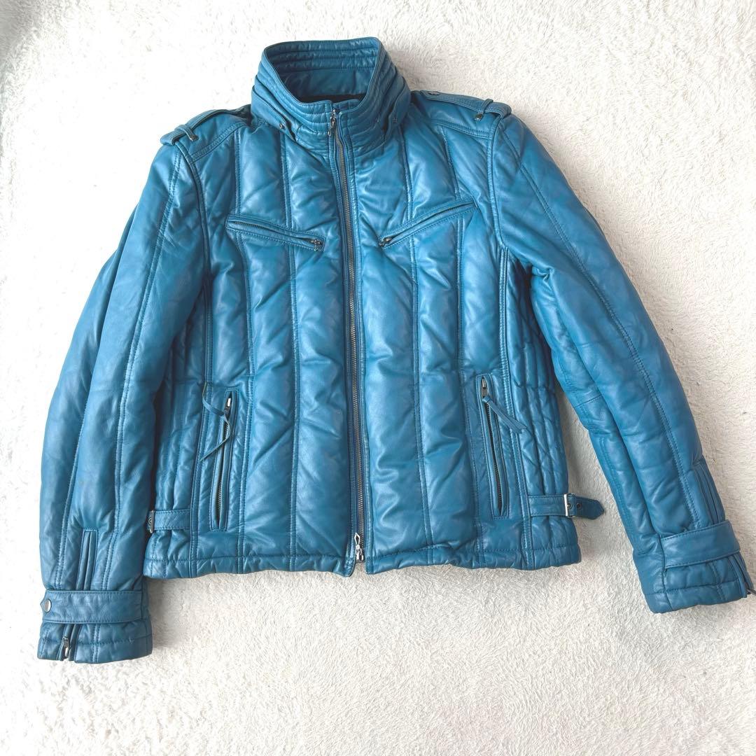 高級 大きいサイズ 3L HARUF ラムレザー ダウンジャケット ライダース