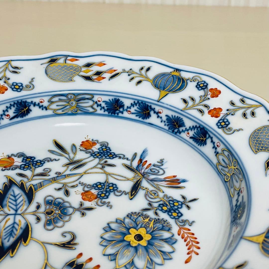 Meissen マイセン カラーオニオン 朱金 プレート 直径 約23.5cm
