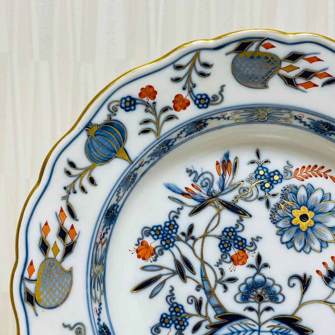 Meissen マイセン カラーオニオン 朱金 プレート 直径 約23.5cm