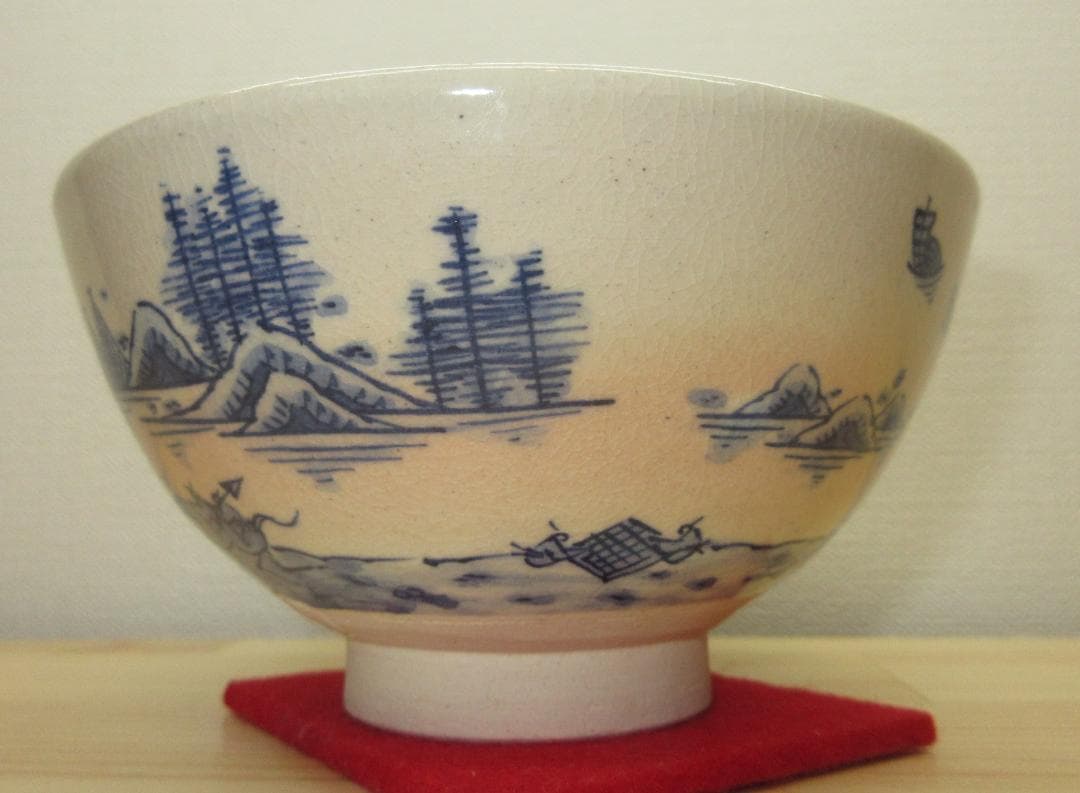 送料込【逢絢亭】茶道具 茶碗 京焼 染付茶碗 浅見五郎助 浅見五良介 共箱入り