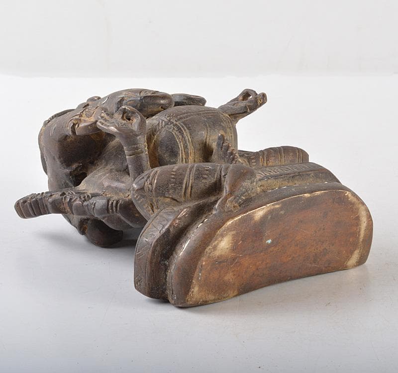 仏教美術　古銅　インド神　５面ガネーシャ象神　置物　M　R5207