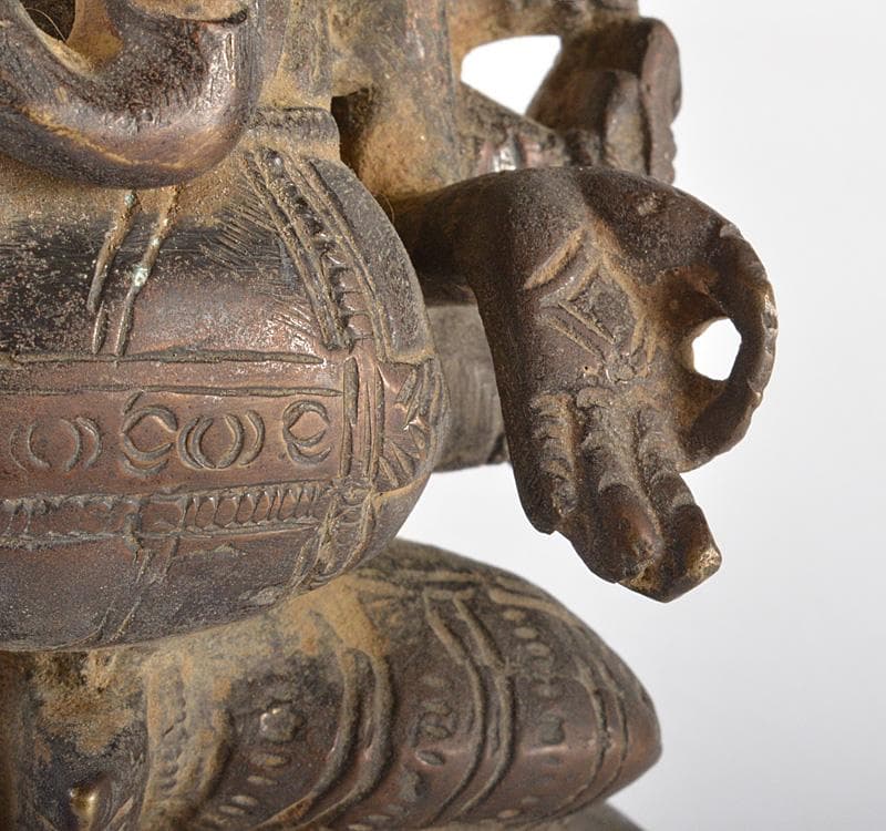 仏教美術　古銅　インド神　５面ガネーシャ象神　置物　M　R5207