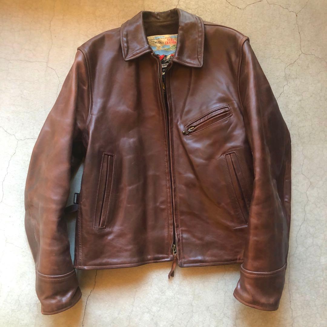 エアロレザー　ハーフベルト　シングルライダースジャケット 34 ブラウン