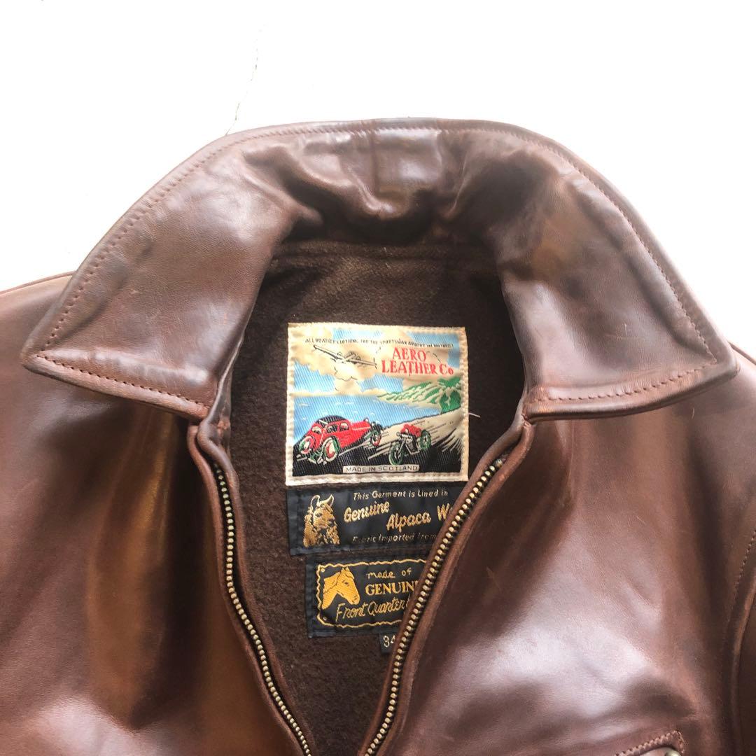 エアロレザー　ハーフベルト　シングルライダースジャケット 34 ブラウン