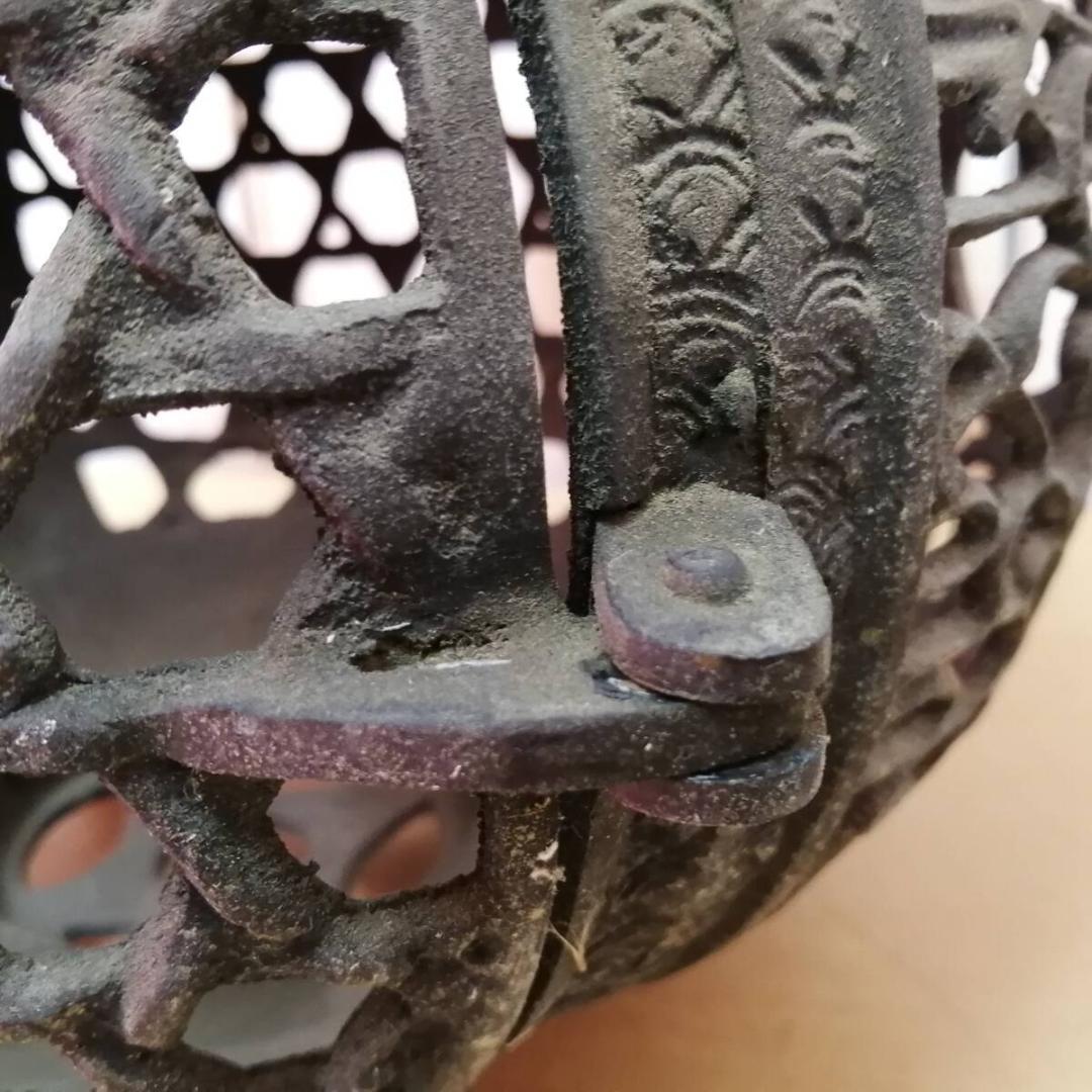 吊り灯篭 古い銅製 龍頭 青海波 菱花型 格子 吊り下げ灯 灯篭 丸型 足付き