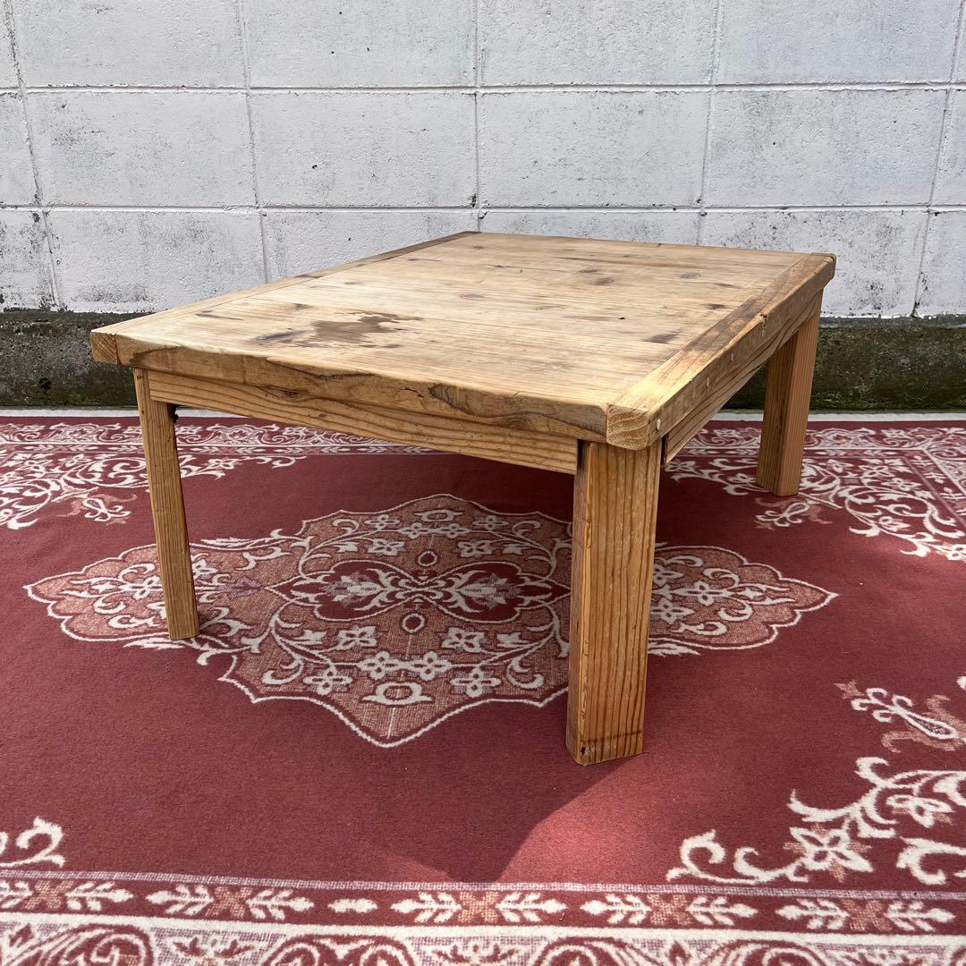 古家具 木製無垢材◾️古材天板 折り畳みテーブル コーヒーテーブル サイドテーブル