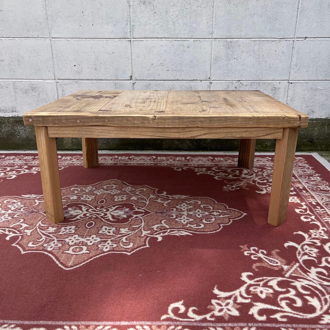 古家具 木製無垢材◾️古材天板 折り畳みテーブル コーヒーテーブル サイドテーブル