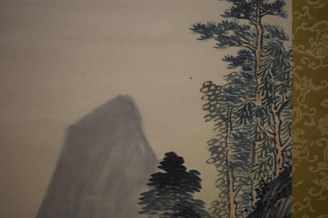 真作/神木鴎津/緑陰孤亭図/山水東屋図/絹表装/布袋屋掛軸HH-959