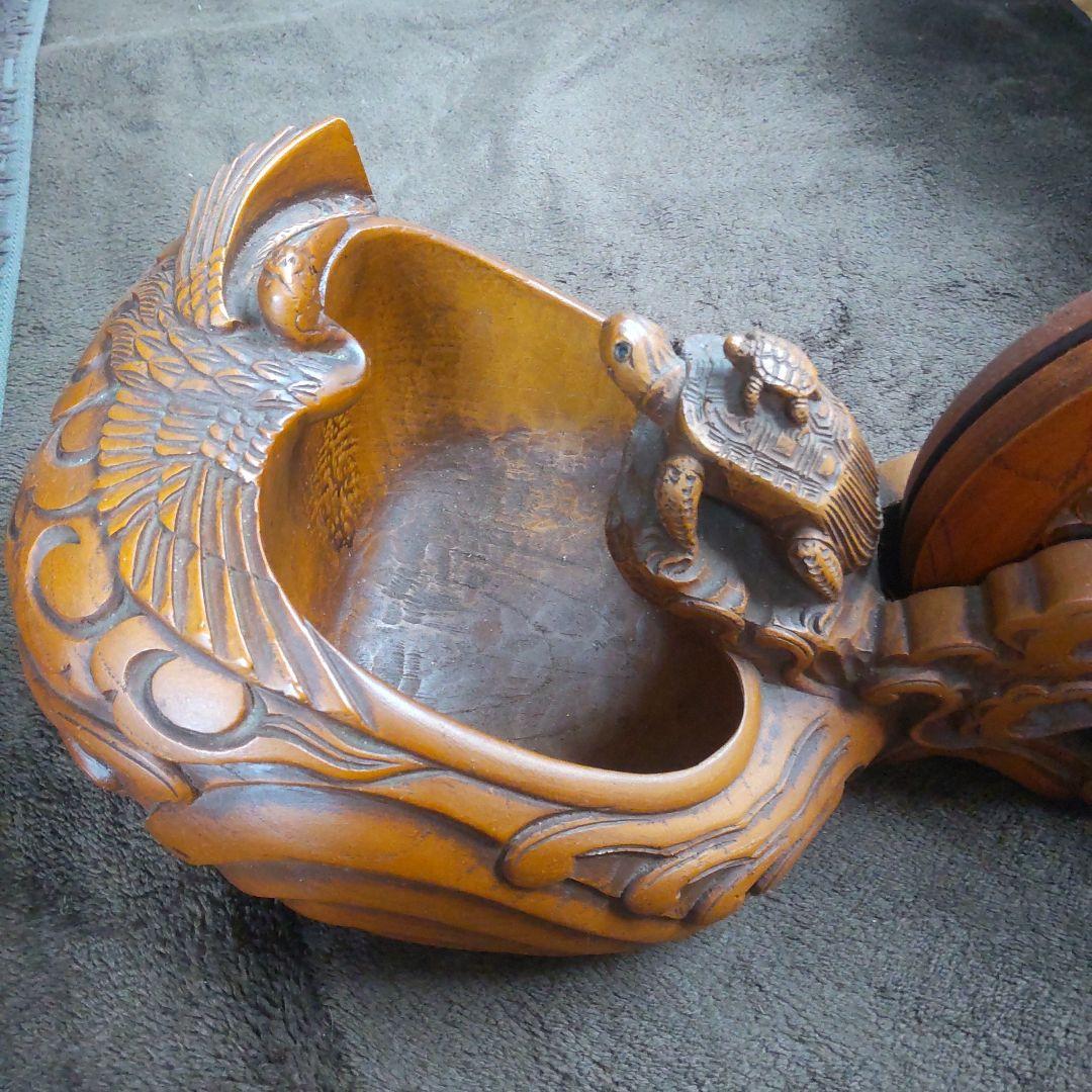 木製鶴亀彫刻オブジェ