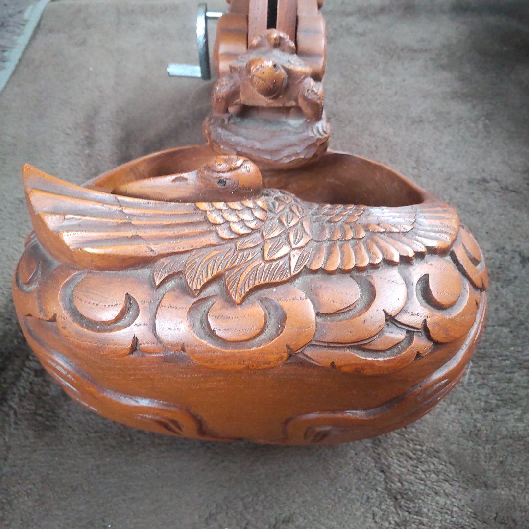 木製鶴亀彫刻オブジェ