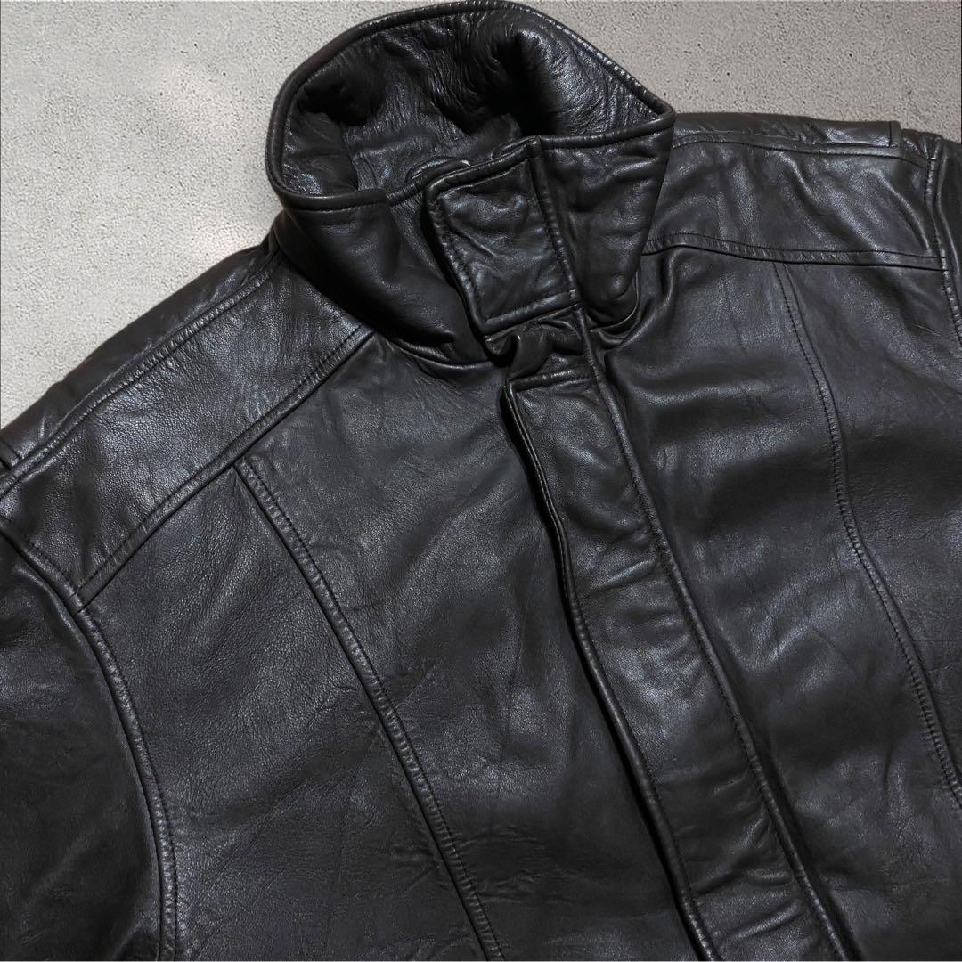 マベレザーA2ブラックスウィングトップスタンドカラー短丈本革ハイネックブル