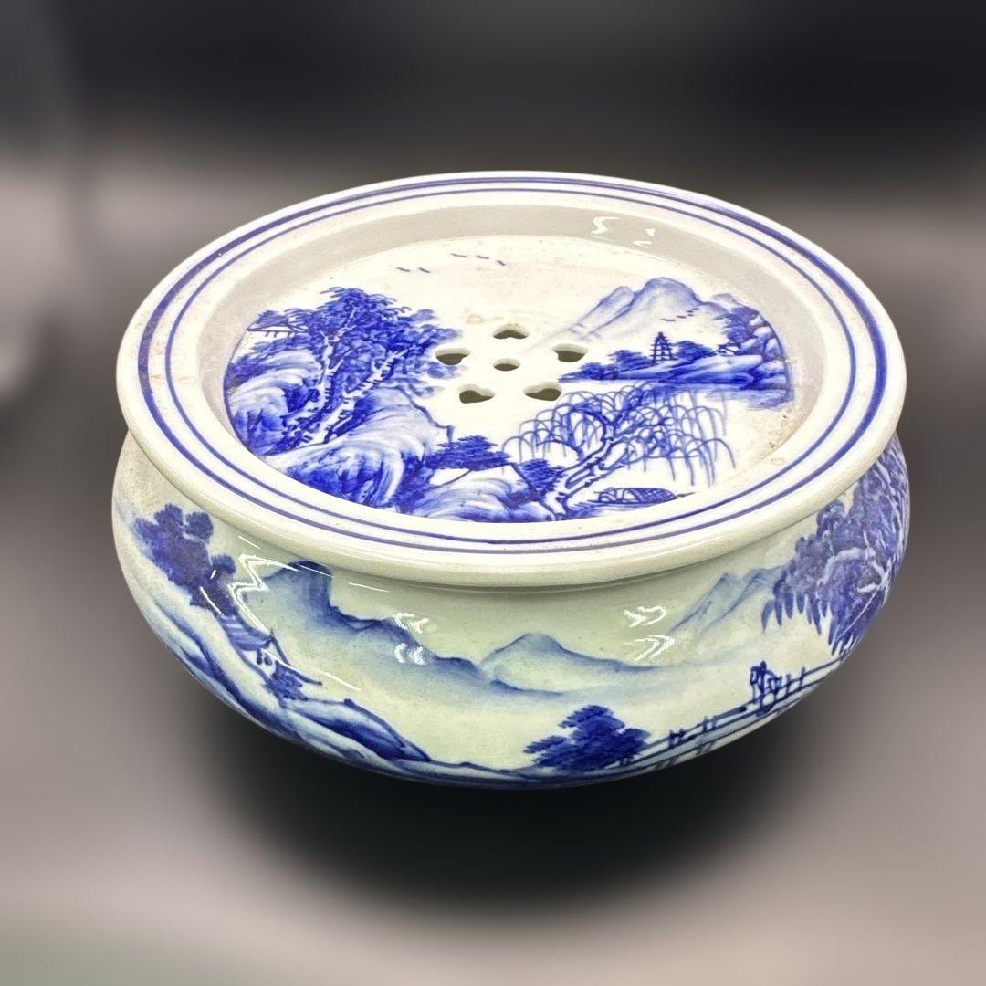 中国，茶具，茶器，置物，青白磁風景画陶器器