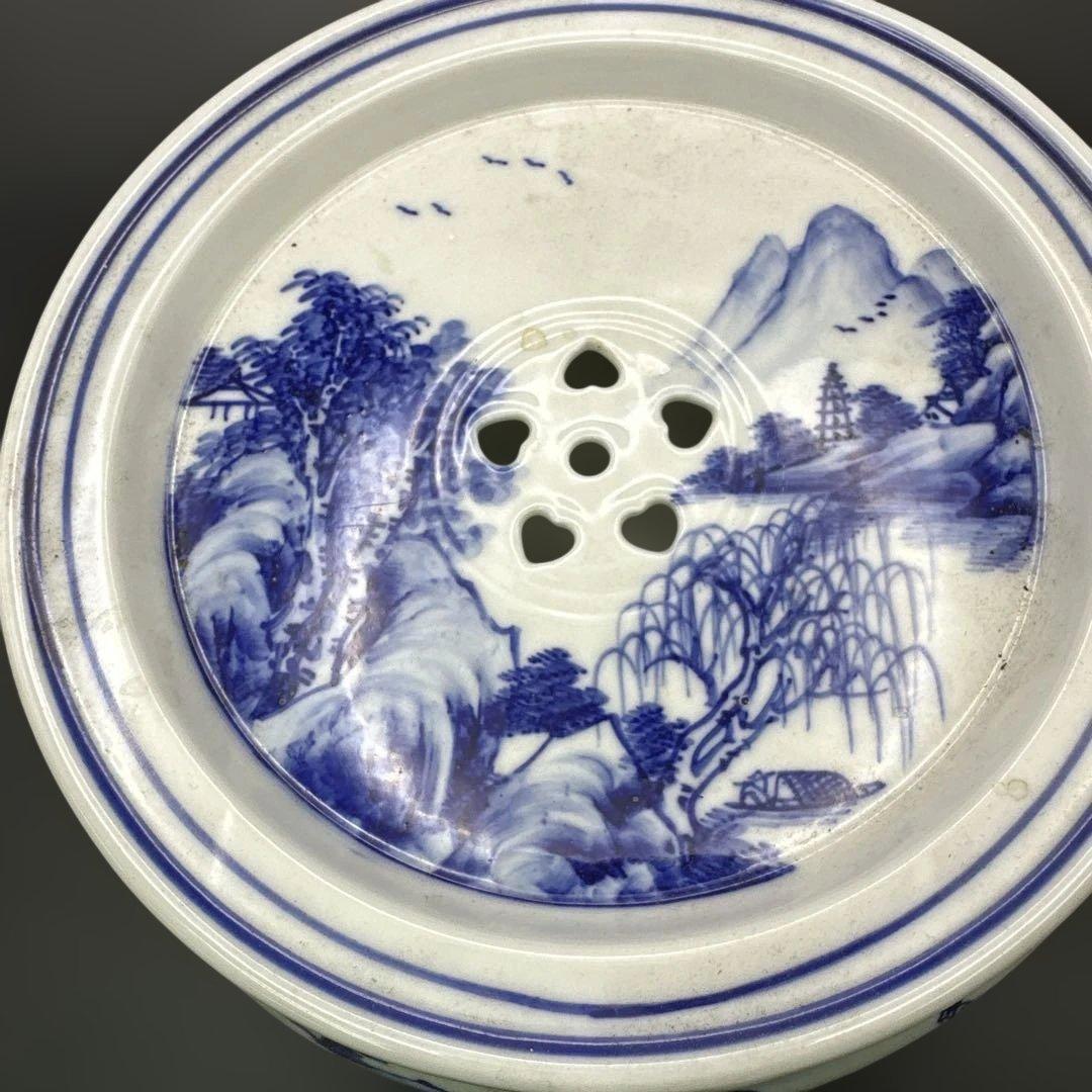 中国，茶具，茶器，置物，青白磁風景画陶器器