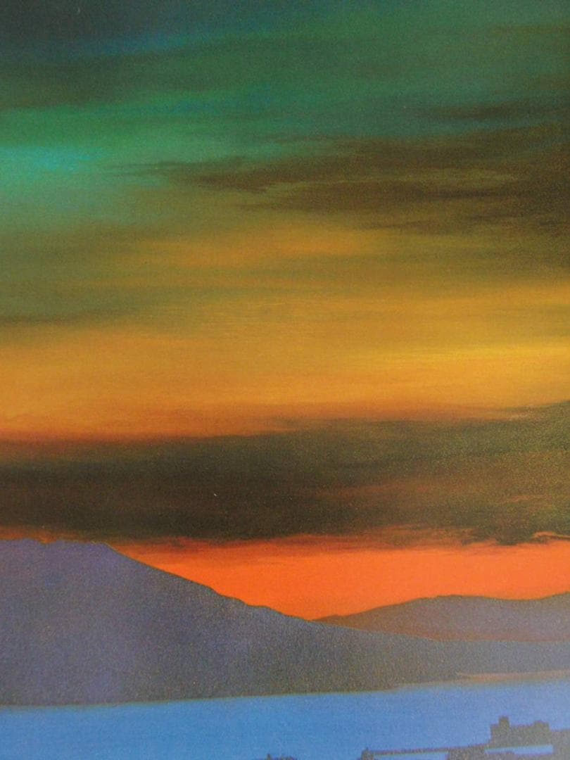 鎮西直秀、【晨旦　桜島】、希少な額装用画集より、新品額装付、状態良好