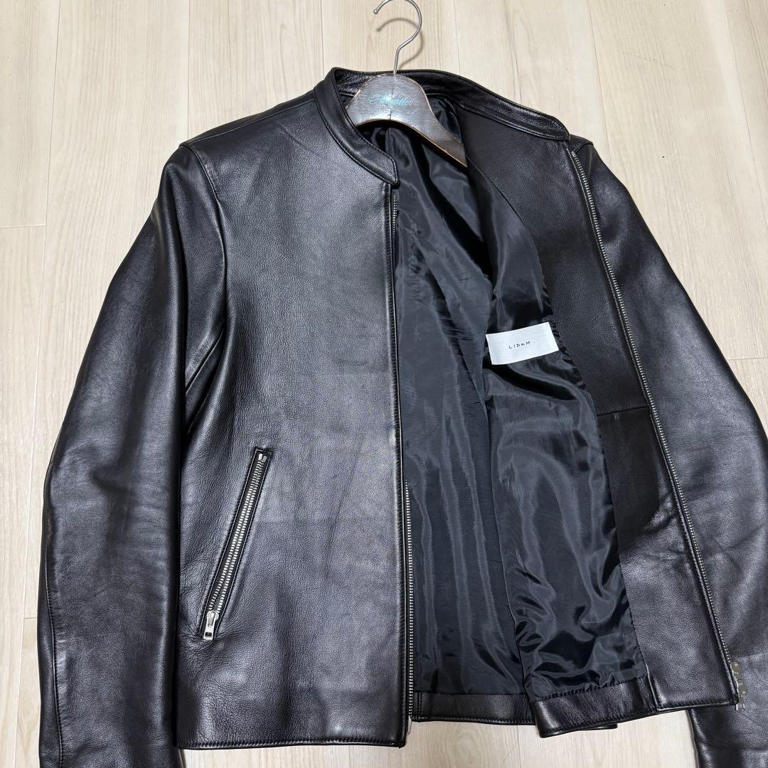 【美品】LIDnM リドム シングルライダースジャケット 羊革 ブラック L