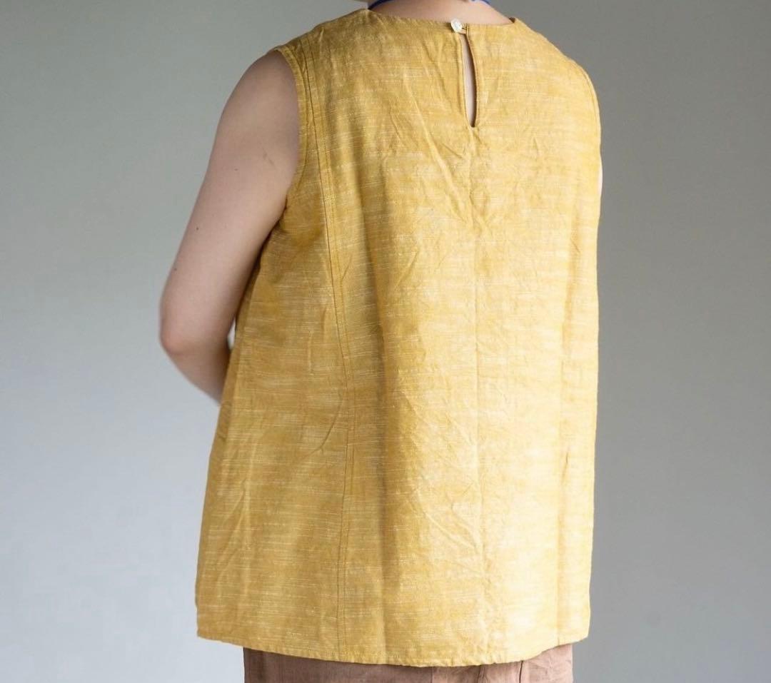 新品●ヤンマ産業●ノースリーブブラウス●ショート丈●ゴールド●会津木綿