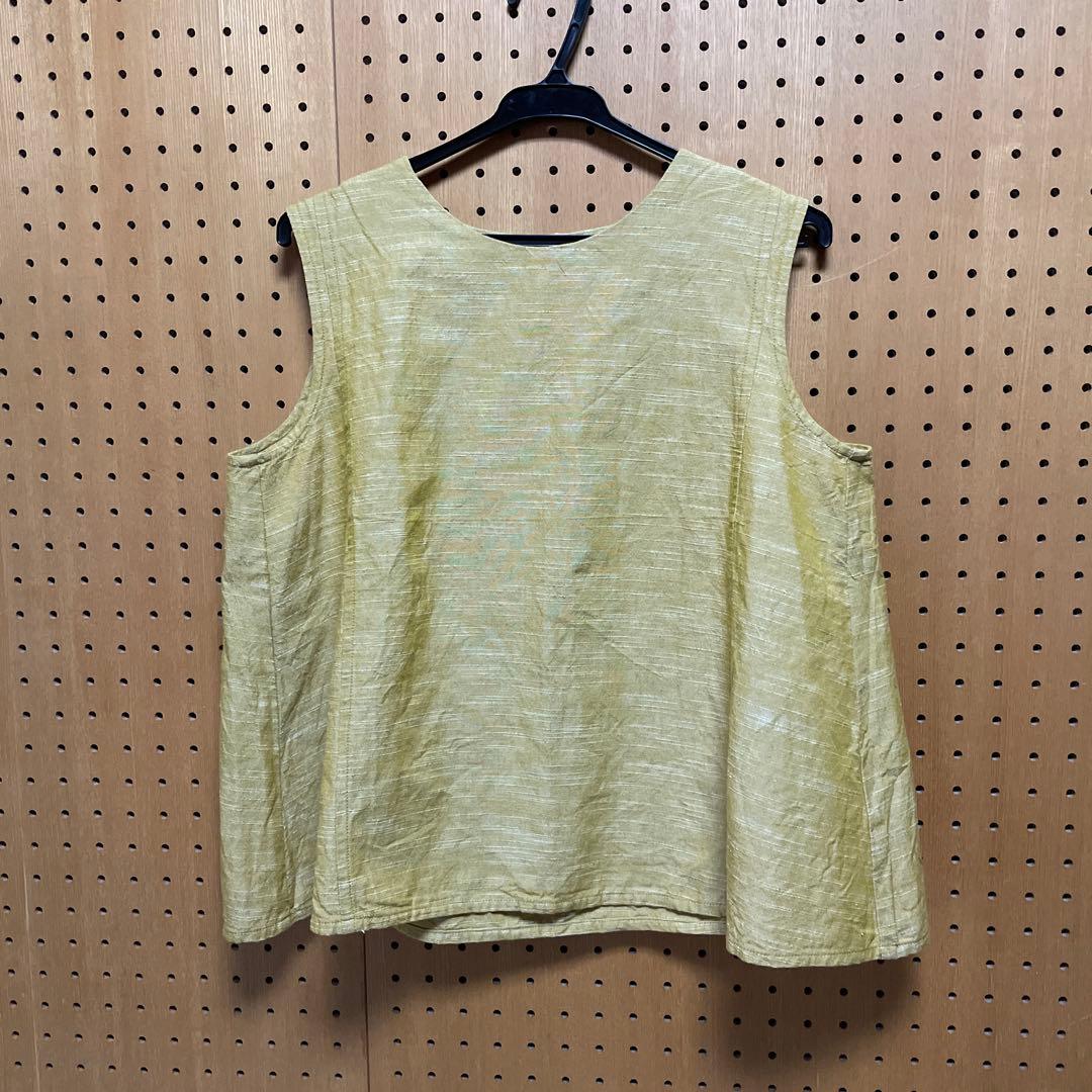 新品●ヤンマ産業●ノースリーブブラウス●ショート丈●ゴールド●会津木綿