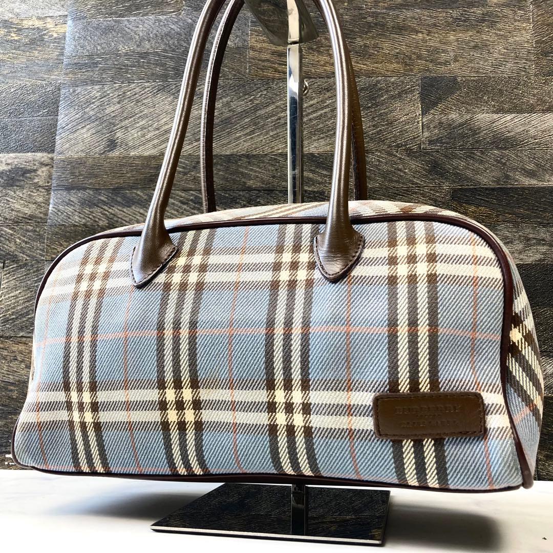 希少色 バーバリーブルーレーベル ミニボストン バッグ ノバチェック ホースロゴ
