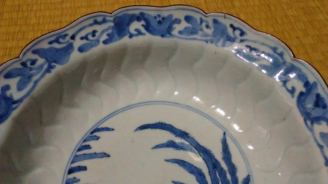 古伊万里　鳥絵　大平・大鉢　無傷・時代箱入