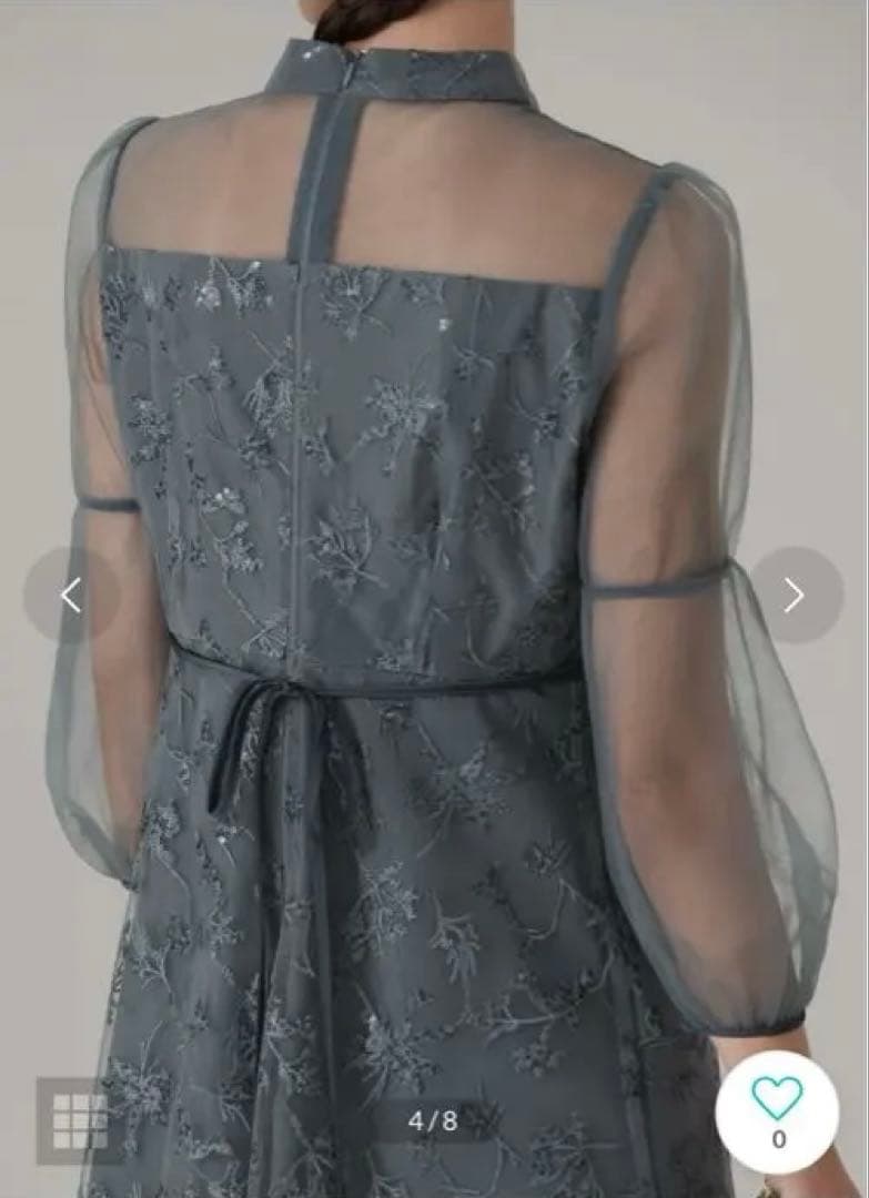 【Leja】花柄刺繍ミディ丈ドレスブルー