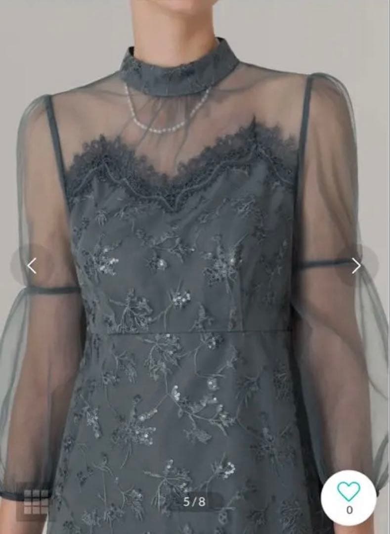 【Leja】花柄刺繍ミディ丈ドレスブルー