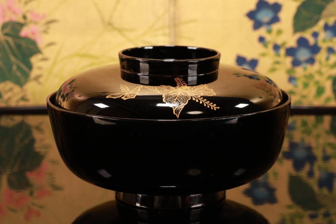 BJ132　時代輪島　加賀蒔絵　鶏図　吸物椀　二客　木製　茶道具 懐石 会席