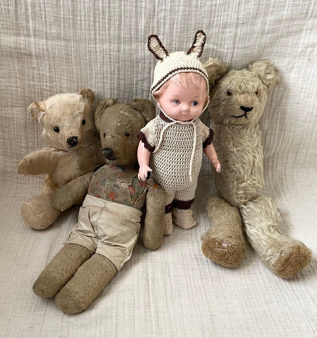 アンティークヴィンテージ修理修復ハンドメイドドールテディベア ぬいぐるみセット