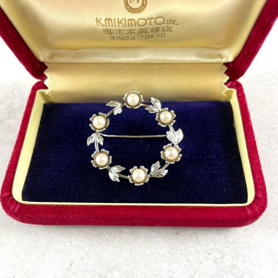 MIKIMOTO ミキモト ブローチ パール リース型 本真珠 箱付き SV