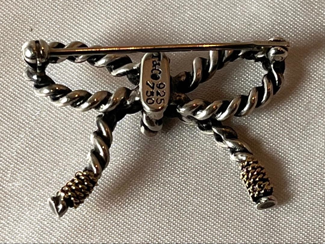 ティファニー　リボン　ブローチ　750/925 18金シルバー925 新品磨き済