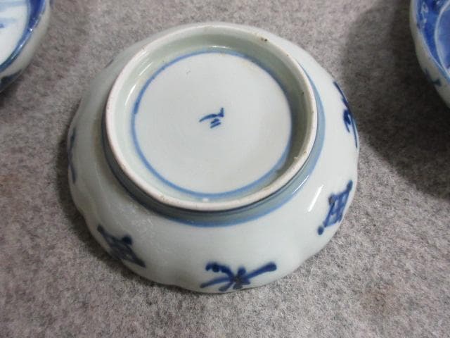 伊万里焼染付海辺風景図豆皿9枚 [B24940]