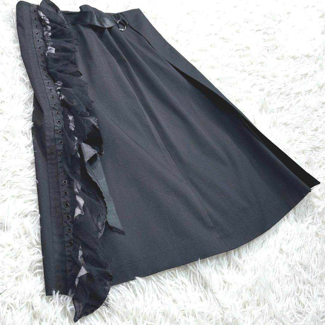 D&Gドルチェアンドガッバーナ サテン　レース　フリルスカート　ブラック　黒