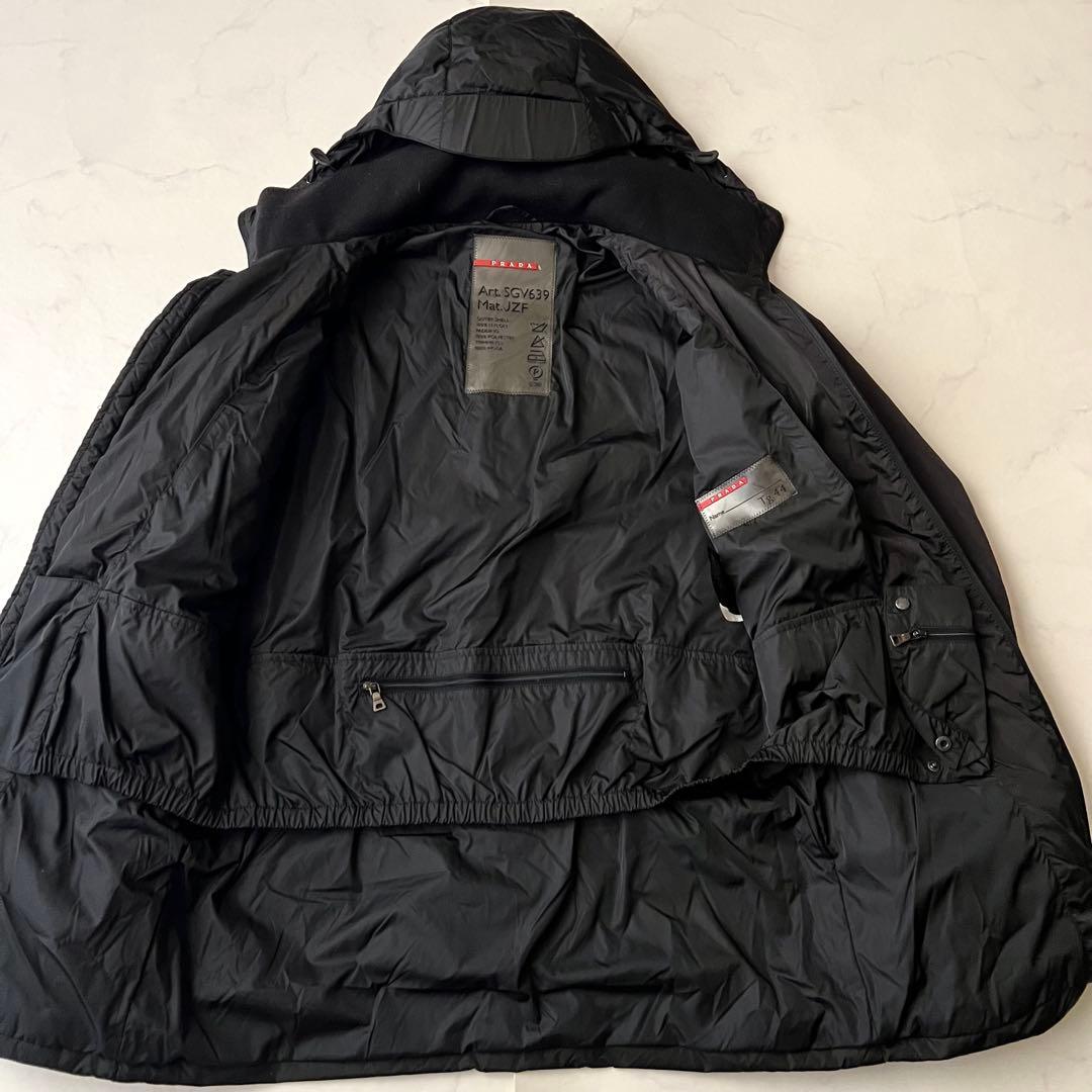 美品 PRADA SPORTS ナイロン 中綿ジャケット ラバーロゴ 黒 44