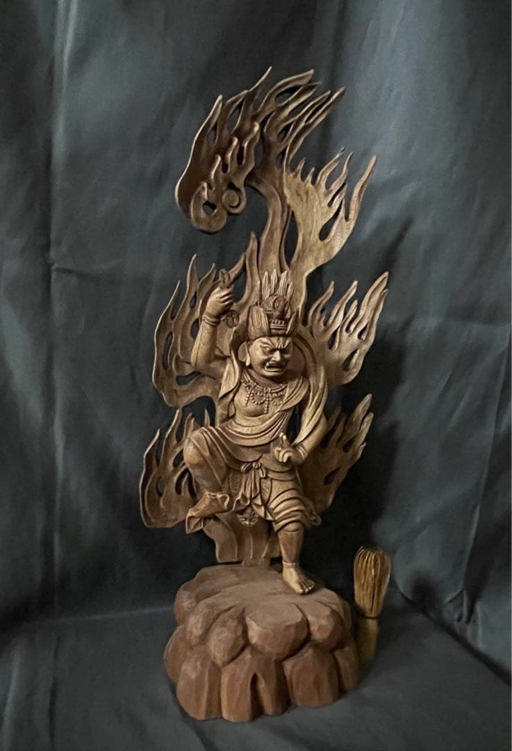 大型55cm 仏教工芸品　総楠製　井波彫刻　極上彫　木彫仏像　蔵王権限立像