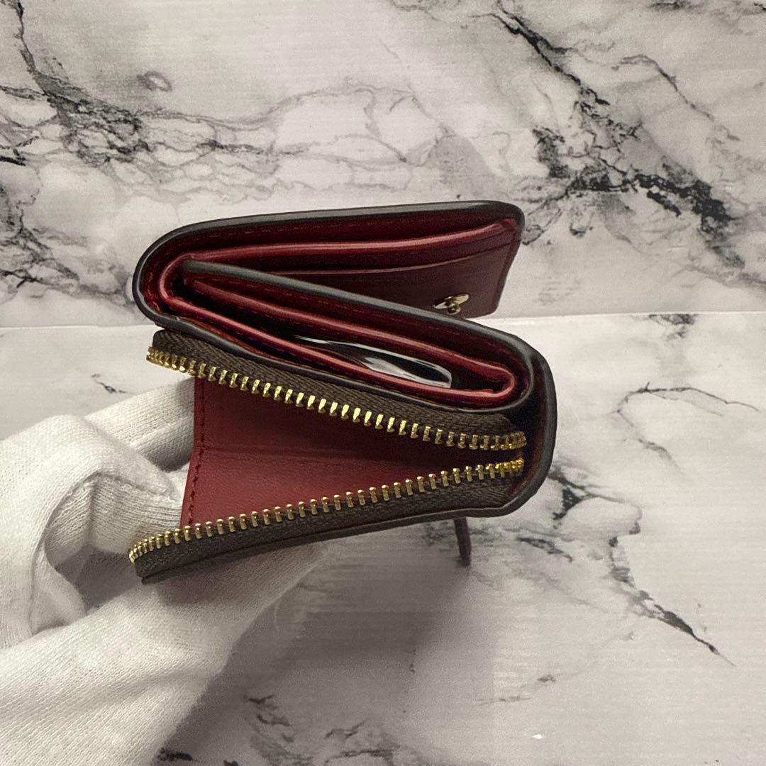 (未使用品)大人気、コーチ、折財布、PVC、レザー、ドッキング、人気色、茶、金