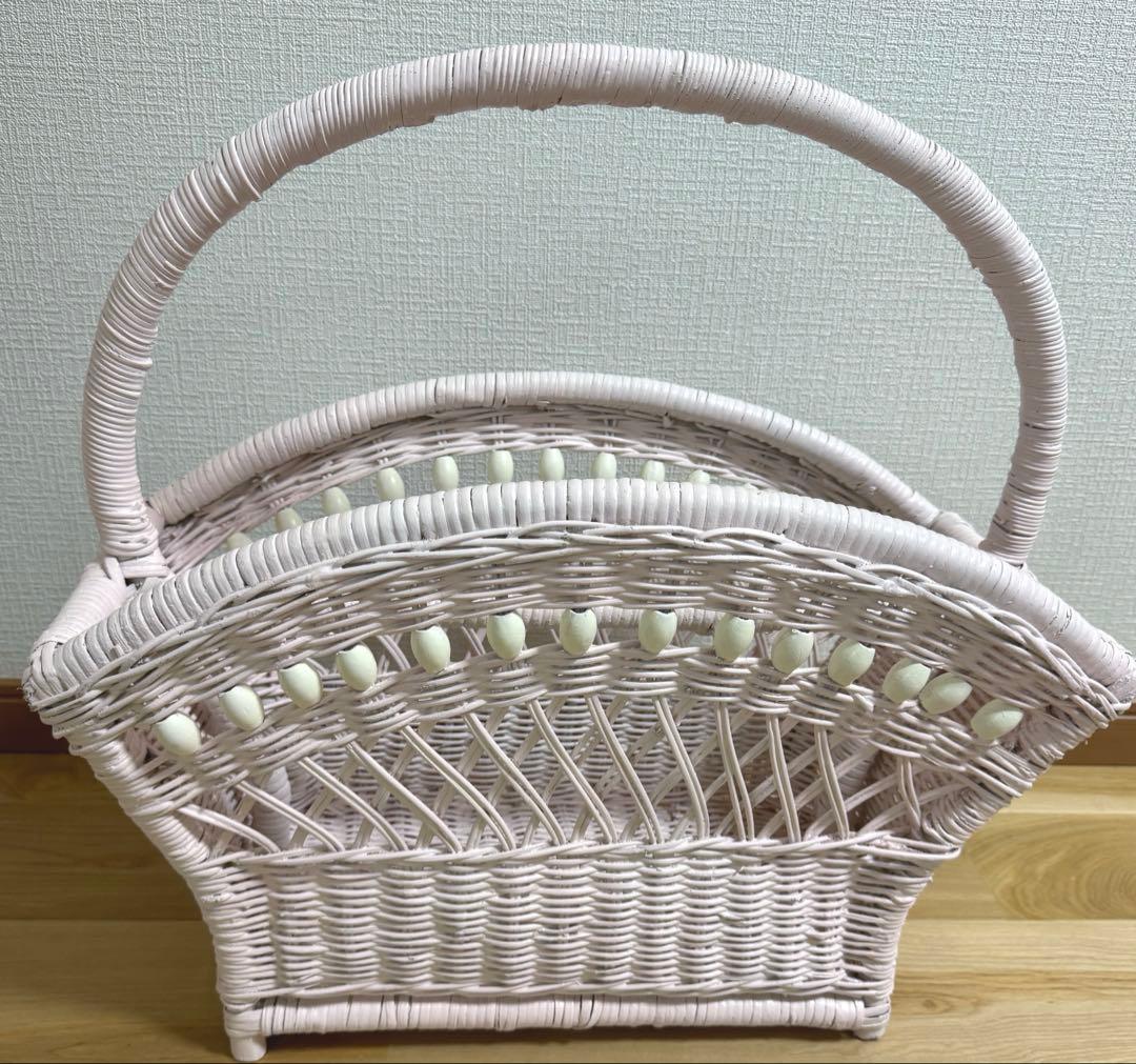 ウイッカー家具 ピンク マガジンラック アンティーク ヴィンテージ