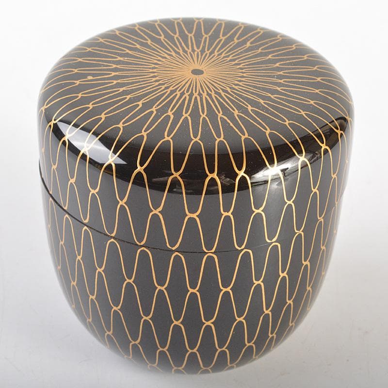 茶道具　山中塗　熊谷秀穂作　黒金網目蒔絵　中棗　共箱　V　R6783