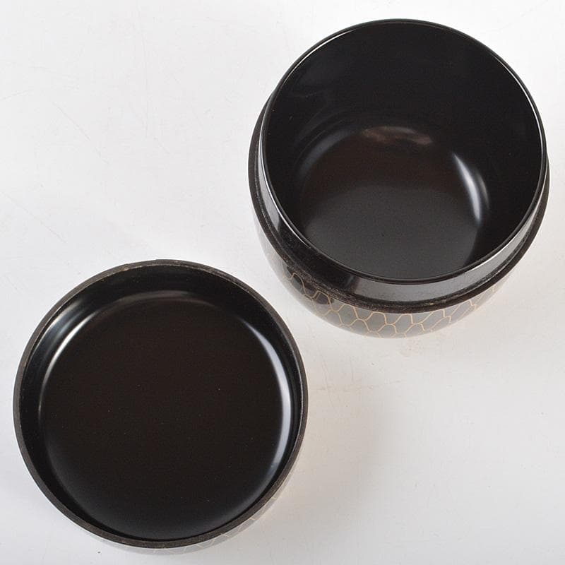 茶道具　山中塗　熊谷秀穂作　黒金網目蒔絵　中棗　共箱　V　R6783