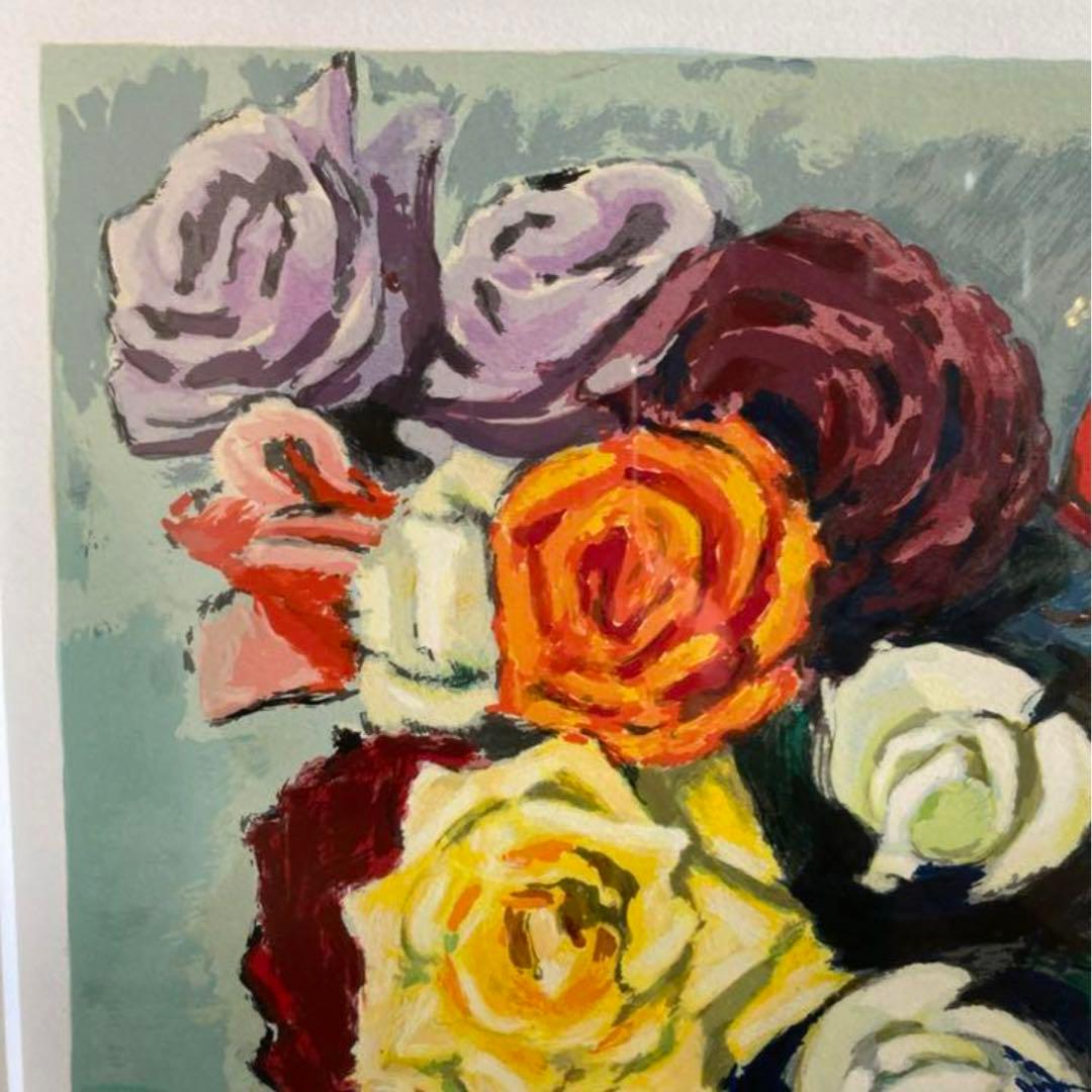 小山敬三　リトグラフ　花　薔薇　92/200 額付き 22.01.23-1