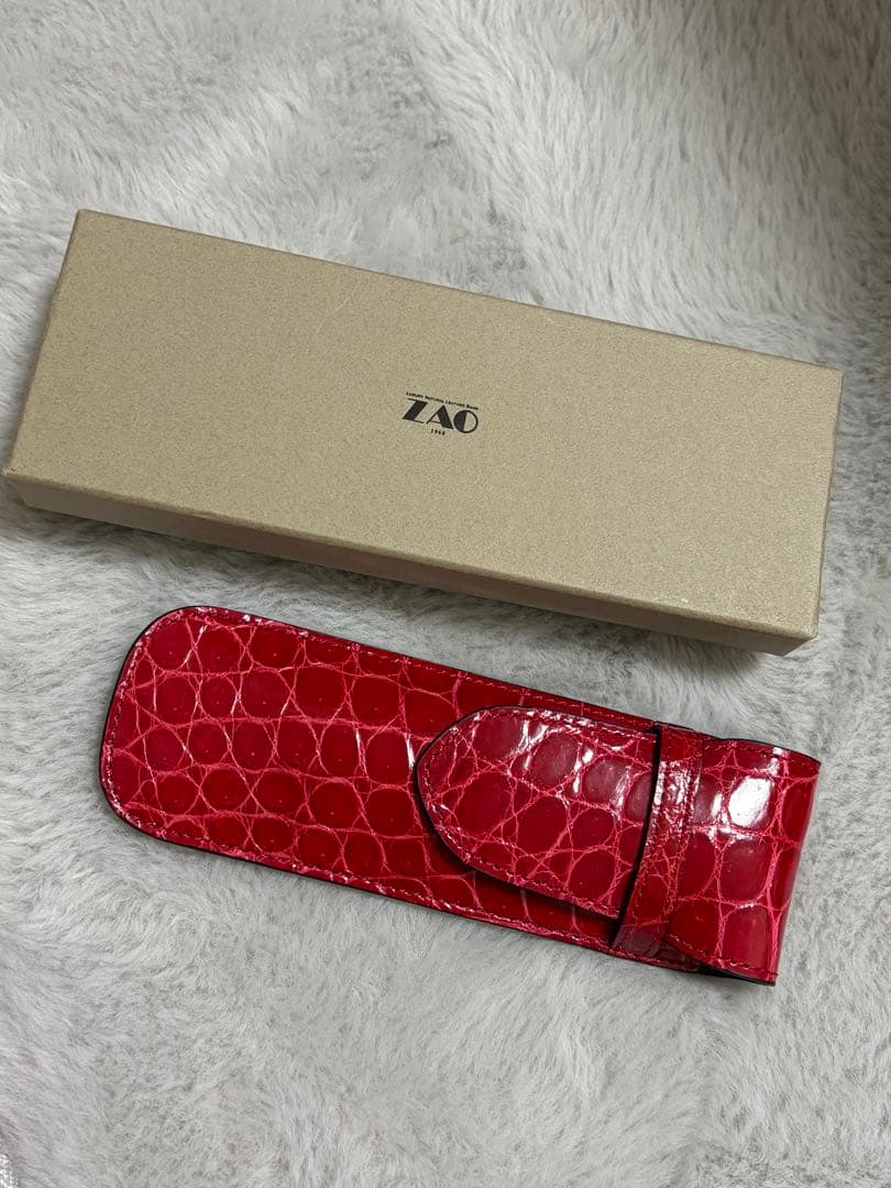 ZAO クロコダイル レッドペンケース箱付き