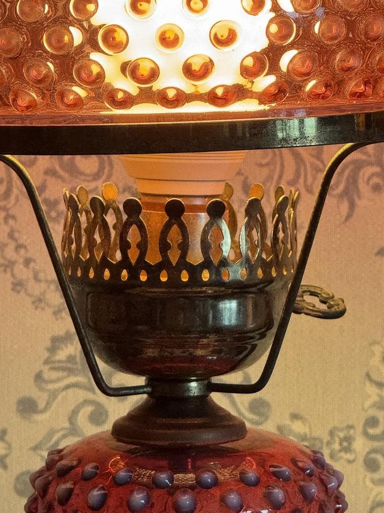 フェントン　ホブネイル　クランベリー　オパールセント　ランプスタンド