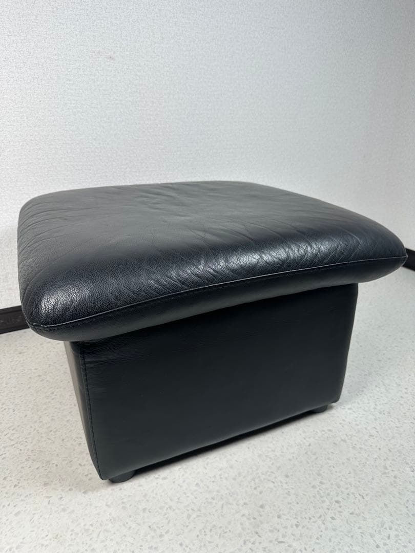ロレンツォ イタリア スツール オットマン 本革 家具 ブラック ※i4※