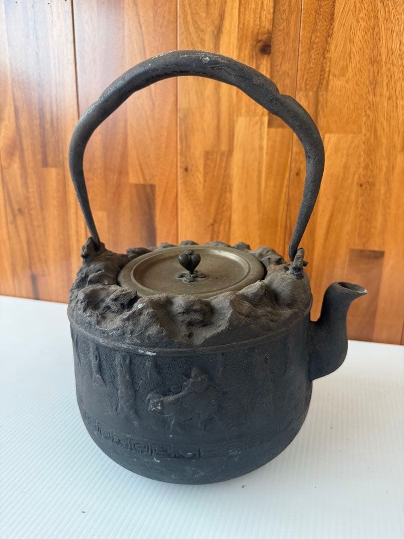 龍文堂造 鉄瓶 茶道具 工芸品 茶器 アンティーク 骨董品 時代物(a8)