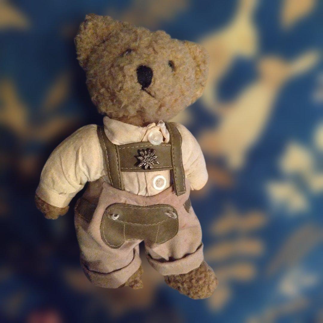 希少ヴィンテーテディベアジベージュのオーバーオールのぬいぐるみ