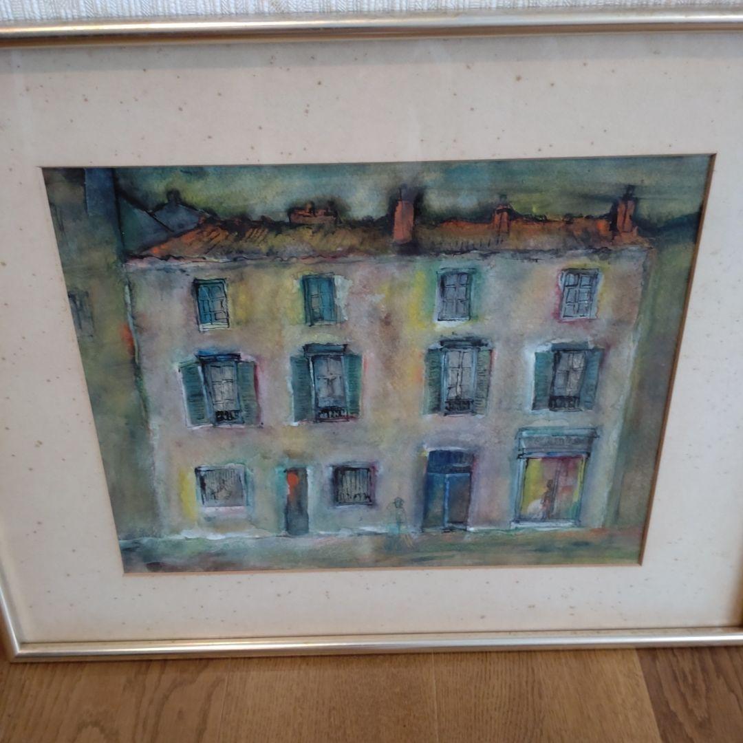 名画 絵画 松岡眞サイン付 「鎧戸のある建物 」