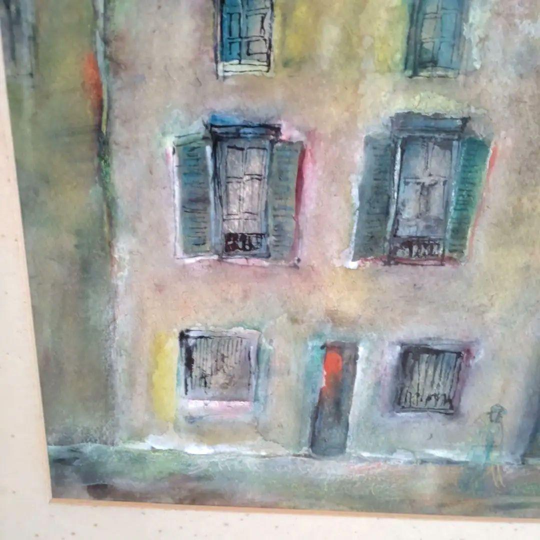 名画 絵画 松岡眞サイン付 「鎧戸のある建物 」