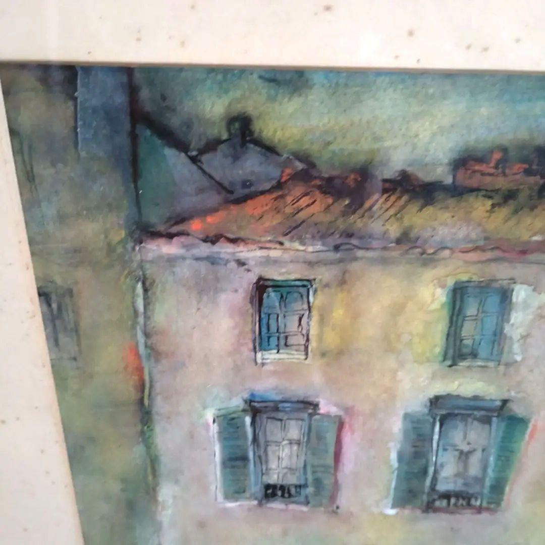 名画 絵画 松岡眞サイン付 「鎧戸のある建物 」