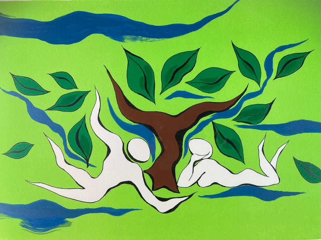 【真作保証】岡本太郎「憩い」大判リトグラフ あずま工芸シール有り 版画 絵画