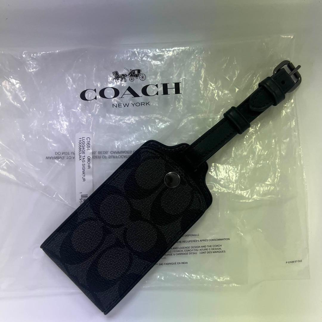 COACH コーチ ラゲッジタグ シグネチャー チャコール C1614 新品