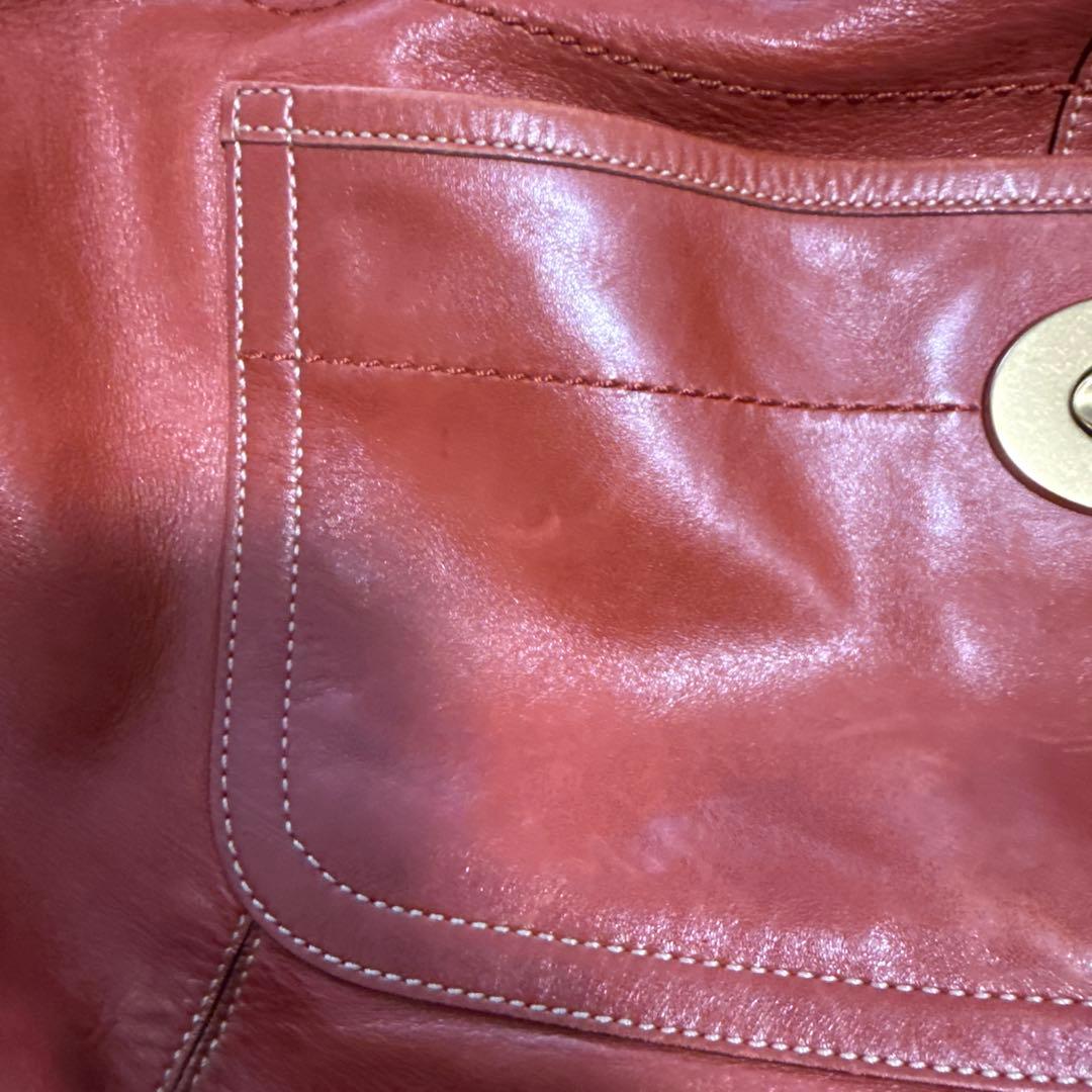 コーチcoach レッドブラウン レザー ショルダーバッグ