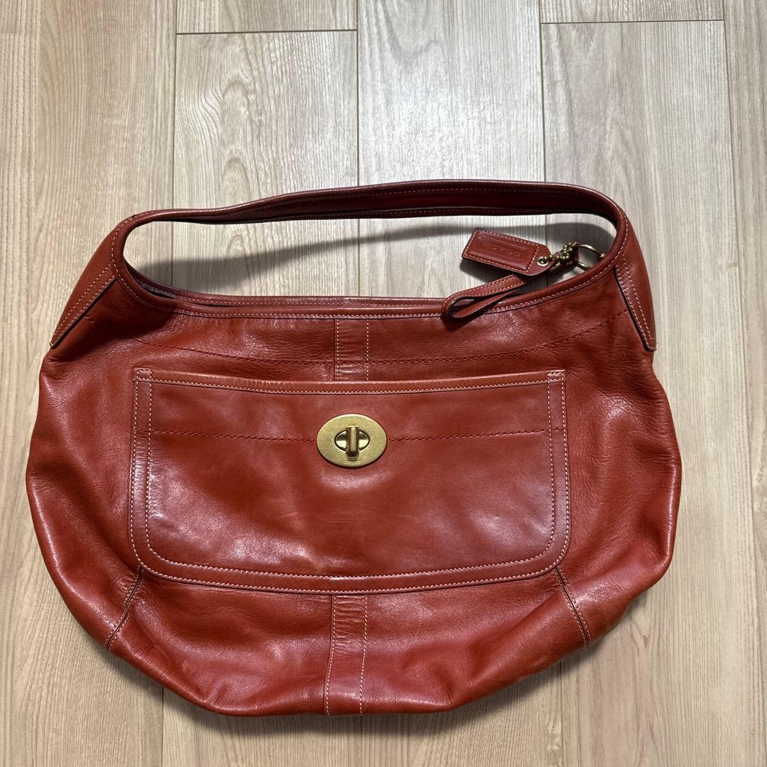 コーチcoach レッドブラウン レザー ショルダーバッグ